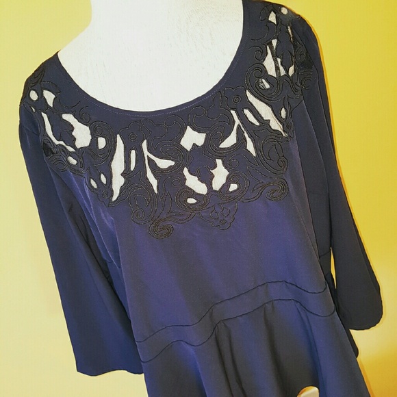 Plus Size Navy Peplum Top - Picture 2 of 4